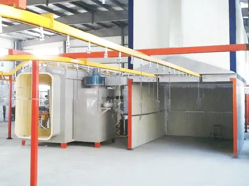 What is the workflow of the spraying line?